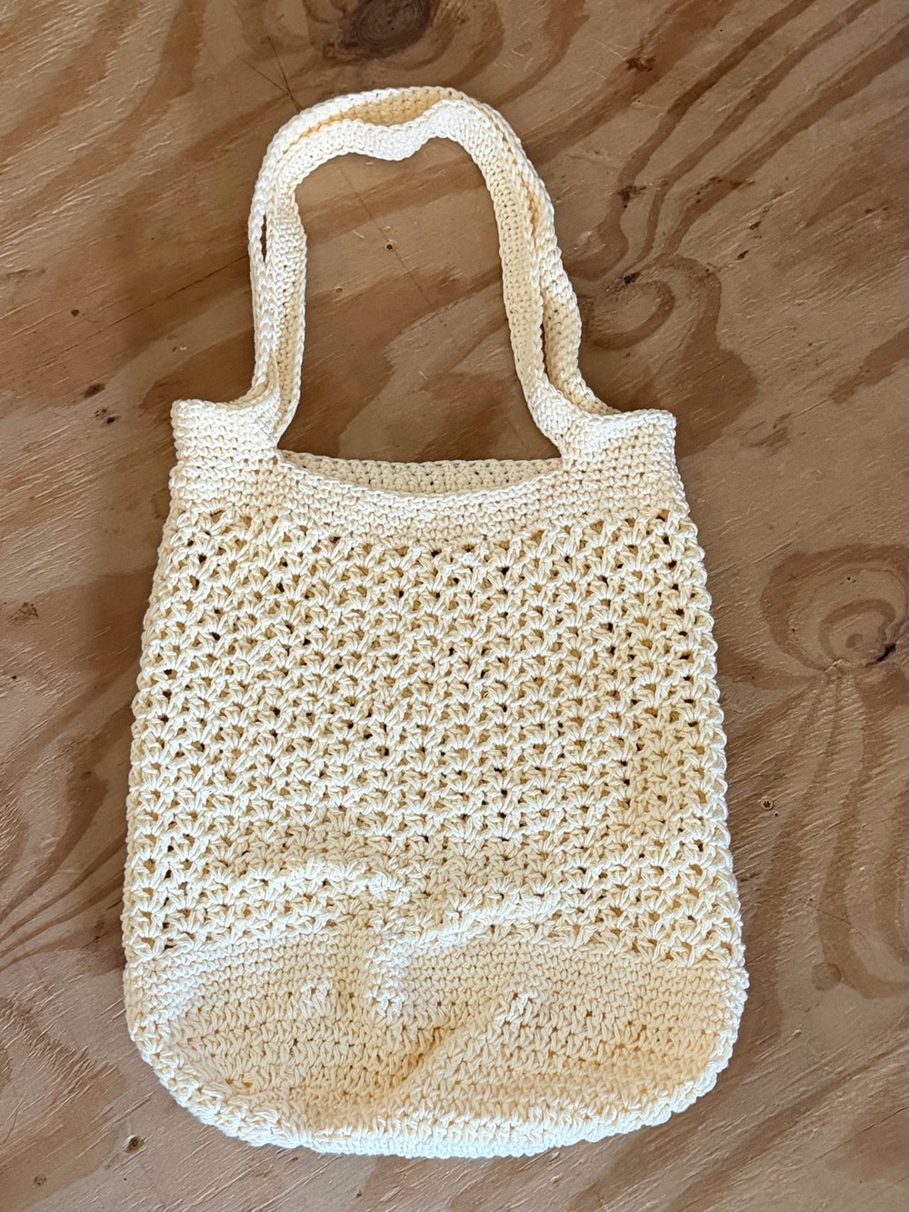 Handcrafted Cream Crochet Market Tote Bag with Shoulder Straps